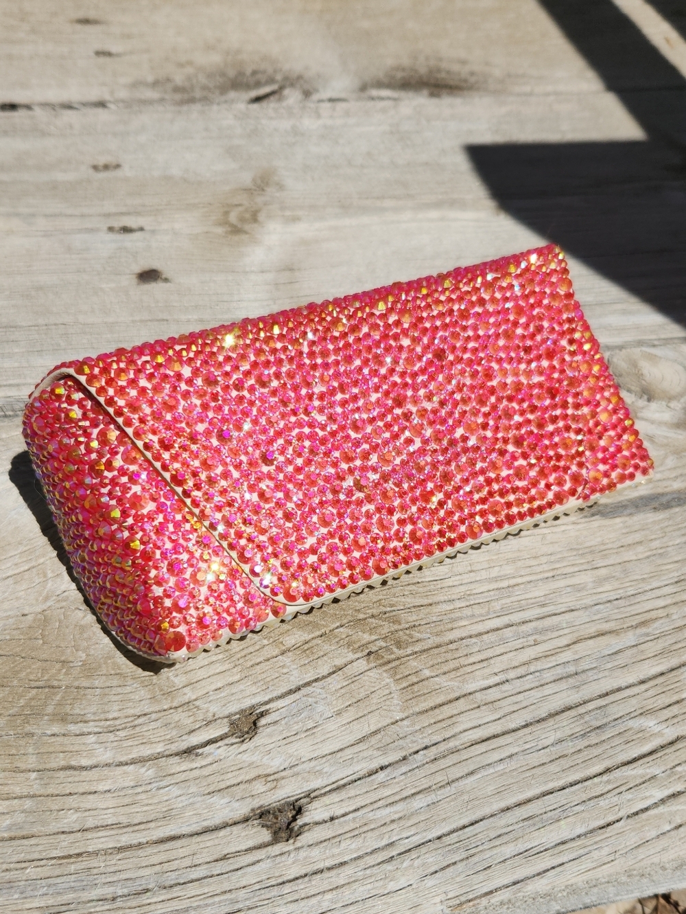 Blinged Out Bedazzled Red And Cream Rhinestone Sunglass Glasses Case